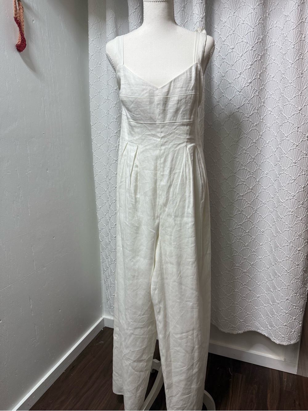 ANTONIO MELANI Cream Wide-Leg Linen Jumpsuit with Spaghetti Straps